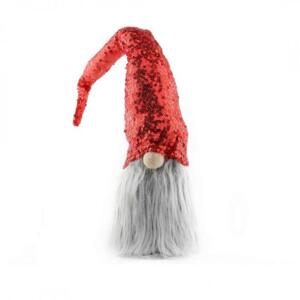 Červený vianočný trpaslík s flitrovanou čiapkou