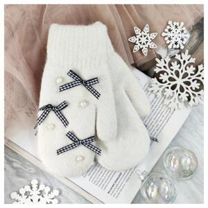 Zimné dámske rukavice krémovej farby s mašľami