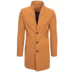 Dlhý pánsky jednoradový kabát hnedej farby vo výpredaji