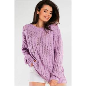 Dámsky ažúrový sveter vo fialovej farbe