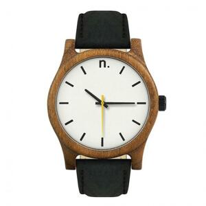Čierno-biele drevené hodinky s koženým remienkom pre pánov