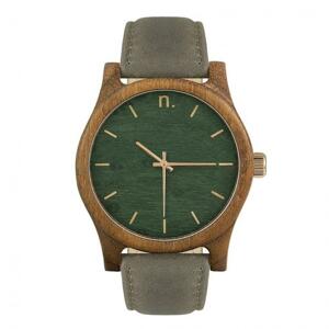 Drevené pánske hodinky sivo-zelenej farby s koženým remienkom