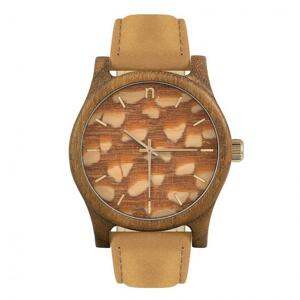 Pánske drevené hodinky s koženým remienkom v hnedej farbe