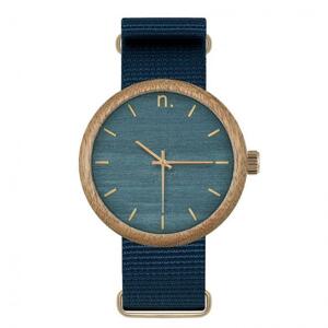 Modré drevené hodinky s textilným remienkom pre pánov