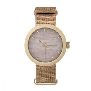 Dámske drevené hodinky s textilným remienkom v béžovo-fialovej farbe