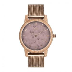 Dámske drevené hodinky s kovovým remienkom vo fialovo-zlatej farbe